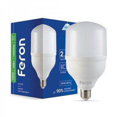 Лампочка LED 20 W 1650 Lm 6500 K A80 E27 Feron LB-920 (01876) 000930 фото