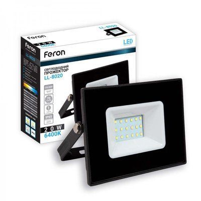 Прожектор LED 20 W 1400 Lm 6400 K IP65 чорний Feron LL-8020 (40056) 000942 фото