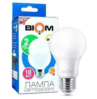Лампочка LED 10 W 900 Lm 3000 K A60 E27 Biom BT-509 002683 фото