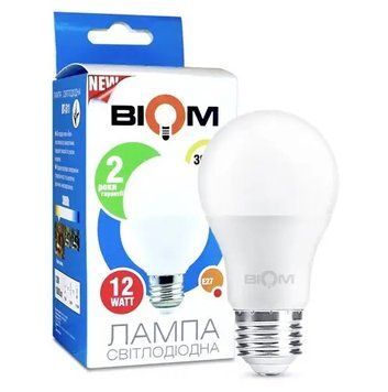 Лампочка LED 12 W 1080 Lm 3000 K A60 E27 Biom BT-511 002684 фото