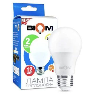Лампочка LED 12 W 1080 Lm 3000 K A60 E27 Biom BT-511 002684 фото