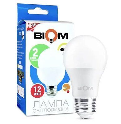Лампочка LED 12 W 1080 Lm 4500 K A60 E27 Biom BT-512 002686 фото
