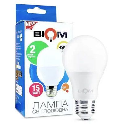 Лампочка LED 15 W 1350 Lm 4500 K A60 E27 Biom BT-516 002693 фото