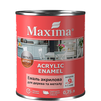 Емаль акрилова Maxima білий шовковисто-матова 0,75 л 000400 фото